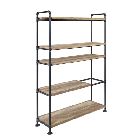 Homeroots 65" Natural And Black Metal and Wood Five Tier Etagere Bookcase 486321