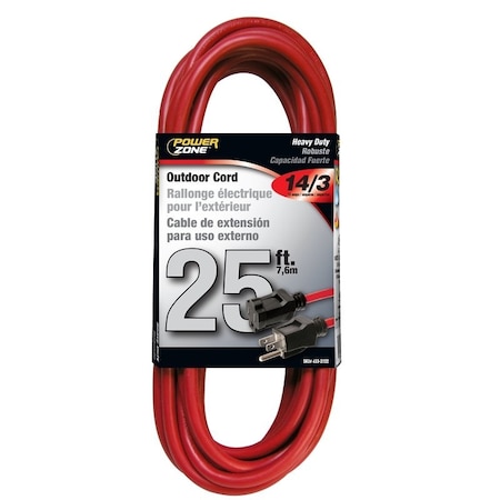 Powerzone Extension Cord, 14 AWG, Outdoor, Red, 25 ft OR514725/506725