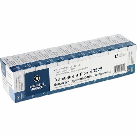 Business Source All-purpose Transparent Glossy Tape, 27.78 yd L, Clear, 12 PK BSN43575