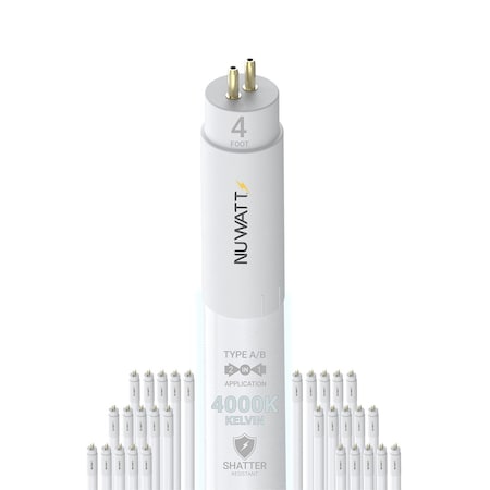 Nuwatt T5 LED Tube Lights 4FT, 4000K, Type A and B, Plug and Play or Ballast Bypass, 24W, 3200LM, 30PK NW-T5F-4-24W-40K-30P