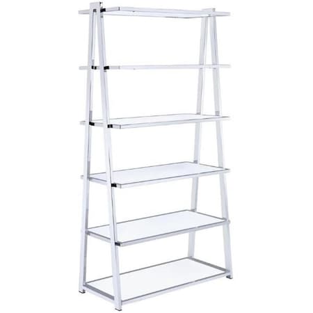 Gfancy Fixtures 71 in. Back Open Ladder Bookcase with Frame, White High Gloss GF3101686