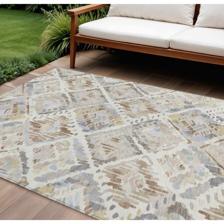 Homeroots 9' X 12' Ivory And Cream Geometric Washable Indoor Outdoor Area Rug 609140