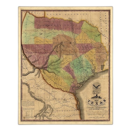 Homeroots 24" X 30" Texas And Surroundings C1837 Vintage Map Poster Wall Art 391968