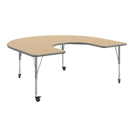 Flash Furniture Commercial Adjustable Height Horseshoe Activity Table - Locking Casters-LT NAT XU-A6066-HRSE-LTNAT-T-P-CAS-GG