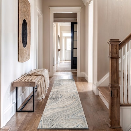 World Rug Gallery Marble Swirl Distressed Runner Rug 2 ft 3 in x 8 ft Gray WR200GRAY23X8