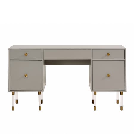 Homeroots 55" Gray And Clear Writing Desk With Three Drawers 402072