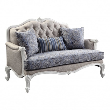 Homeroots 64in Beige 100% Linen And White Love Seat 515742