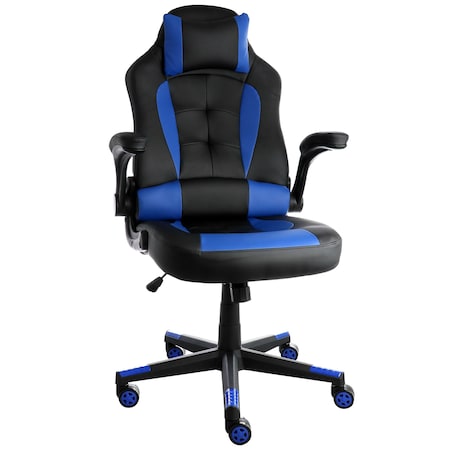 Elama High Back Adjustable Faux Leather Gaming Chair in Black and Blue ELM-F-013