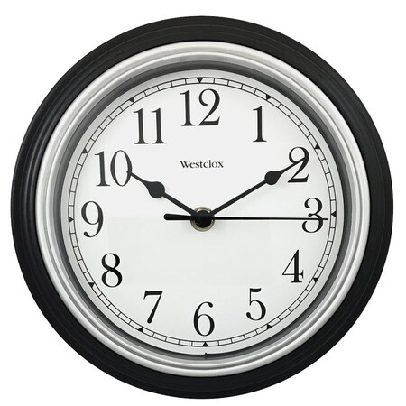 Westclox Clock, 8-1/2 in Dia, Round, Black Frame, Plastic Clock Face, Analog 46991A