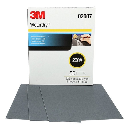 3M Sanding Sheet, 11 in L, 9 in W, 220 G 02007