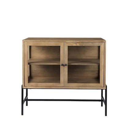 Homeroots 36in Natural Solid Wood Sideboard with Two Glass Doors 391975