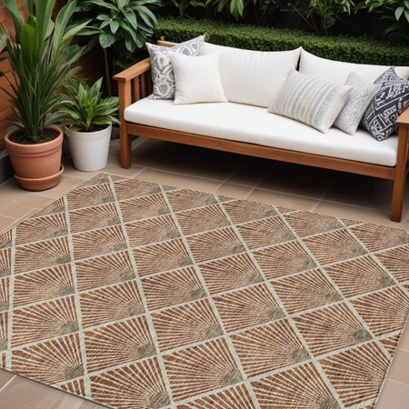 Homeroots 9' X 12' Brown Copper And Beige Geometric Washable Indoor Outdoor Area Rug 594741