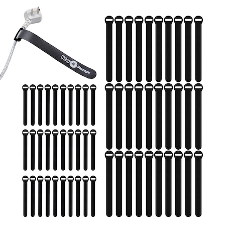 Wrap-It Self-Gripping Cable Ties, 5 in and 8 in L, Black, 60 PK D460-48BL