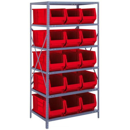Quantum Storage Systems WIRE SHELVING UNIT W/15 RED BINS 2475-953RD