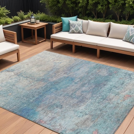 Homeroots 10' X 14' Aqua And Beige Abstract Washable Indoor Outdoor Area Rug 631448