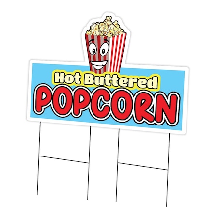 Signmission Hot Buttered Popcorn Yard & Stake plastic coroplast window, C-DC-2436-Hot Buttered Popcorn C-DC-2436-DS-Hot Buttered Popcorn