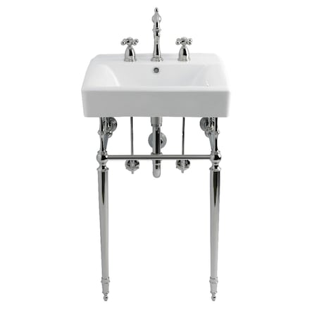 Kingston Brass 20" Porcelain Console Sink Set with Faucet and Plumbing Trim Kit in White/Polished Chrome CKVPB2018W81