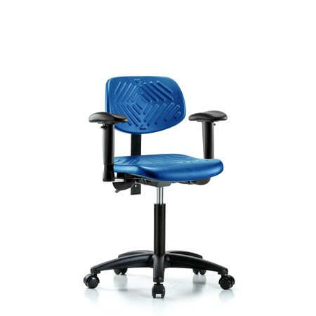 Blue Ridge Ergonomics Poly Chair, Med Bench, Tilt, Arms, Casters, Blue BR-PMBCH-RG-T1-A1-NF-RC-BLU