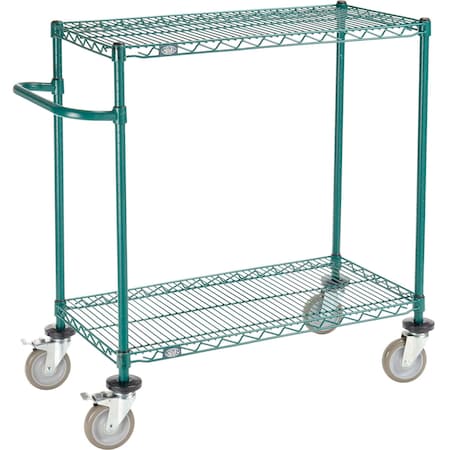 Global Industrial Nexel, 2 Shelf, Push Cart, Poly-Green, 36"W x 18"D x 40"H, Poly Casters, 4 Swivel, 2 Brake B3055424