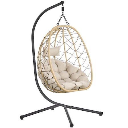 Leisuremod Summit Foldable Egg Swing Chair with Iron Stand, UV-Resistant Wicker, Weatherproof SSCBR-35BG