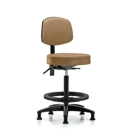 Blue Ridge Ergonomics Vin Stool with Back-High Bench Ht with Black Foot RingandStationary Glides in Taupe Trailblazer Vin BR-VHBST-RG-T0-BF-RG-8584