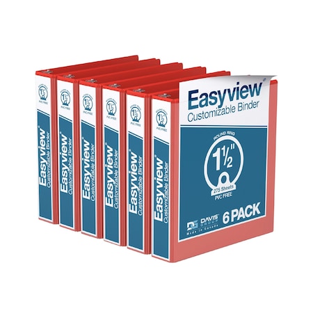 Davis Group Easyview Premium, Round Ring, Customizable, View Binder, (Red, 1.5"), PK6 8412-03-06