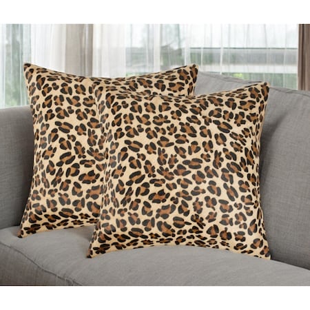 Homeroots Set of Two 18" Brown and Black Leopard Cowhide Throw Pillows, 2PK 544652