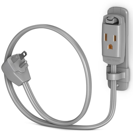 Maximm 1ft 14AWG Heavy Duty AC Extension Cord w/ Wall Clip, Gray ADW-90-C6F01-14G0-WM