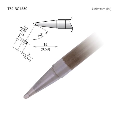 Hakko Soldering Tip, Bevel, T.W. 3 mm, T.L. 15 mm T39-BC1530