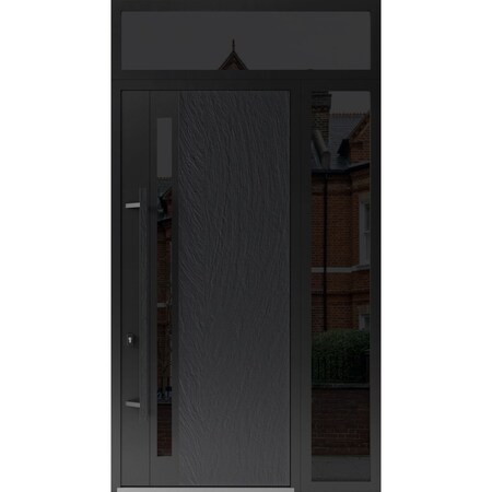 Vdomdoors Steel Door Dekton 0163 Ardesia Nero 96вЂќ/ Side and Top Exterior Window Sidelite Entry Door Painted DEKTON0163EXD-ARD-W36+12xH96+16-RH-I