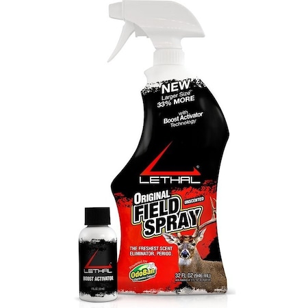Lethal Original Field Scent Eliminator, Unscented, Liquid, 31 fl-oz Base, 1 fl-oz Activator Spray Bottle 971767-31ZC6
