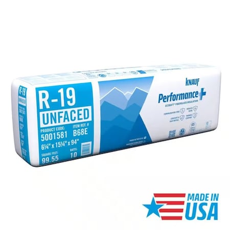 Knauf R-19 Kraft Faced Fiberglass Roll Insulation, bundle of 4 bags, covers 398.2SF, 4PK 5001581