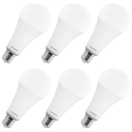 Luxrite A23 LED Light Bulb, E26 Base Bulb, 33 Watts, 4000 Lumens, Dimmable, 2700K Warm White Light, 6PK LR21455