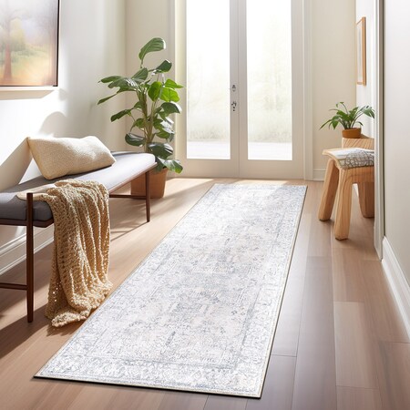 World Rug Gallery Vintage Inspired Distressed Machine Washable Runner Rug 2 ft 6 in x 12 ft Blue 6031BLUE26X12