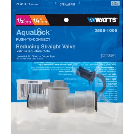 Watts 1/4'' CTS X 1/2'' QC Plastic Plastic Push Valve 3555-1006