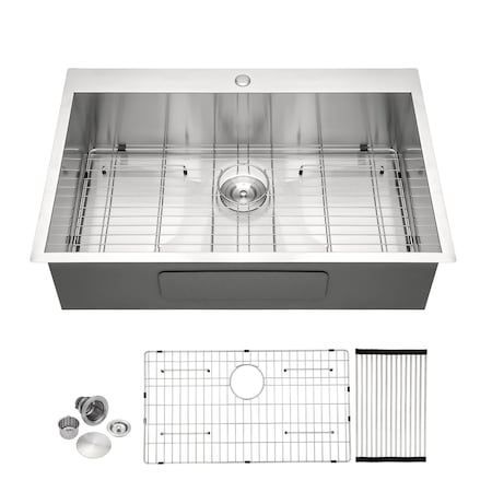 Wrightmaster 33 in. Drop-In Single Bowl 16-Gauge Gunmetal Stainless Steel Workstation Kitchen Sink w/Accessories ZOR-71302