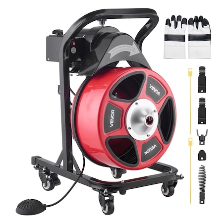 Vevor Drain Cleaner Machine 50FT x 1/2 Inch Manual Feed Snake Auger with Wheels RC-9002J