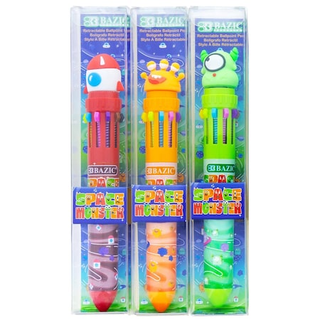 Bazic Products Space Monster Series 10-Color Pen, Assorted Designs, 3PK 17001
