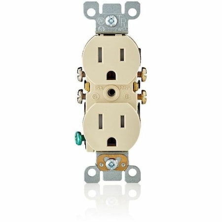 Leviton Wall Fixture 5-15R Recep Tr Self-Grounding Ivory T5320-SI