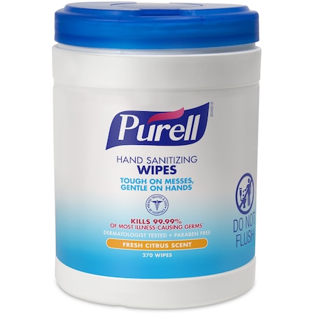 Purell Sanitizing Wipes, Canister, White, 270 PK GOJ911306