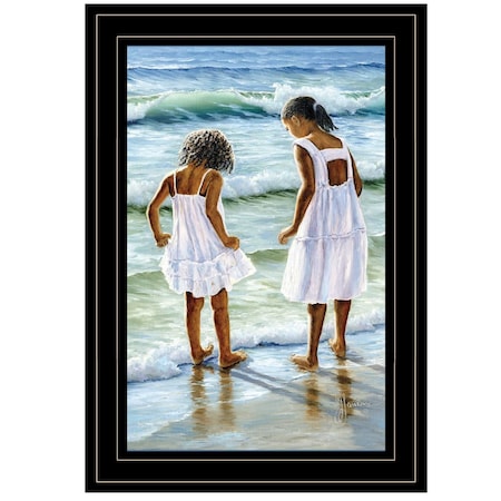 Homeroots Two Girls at the Beach 4 Black Framed Print Wall Art 406497
