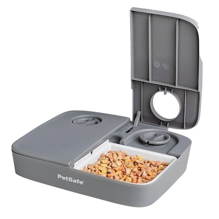 Petsafe Automatic Two Meal Pet Feeder, One-Size, 2-Compartment, Plastic, Gray PFD00-17004