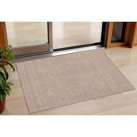 Homeroots 3' X 5' Brown And Beige Geometric Washable Indoor Outdoor Area Rug 594413