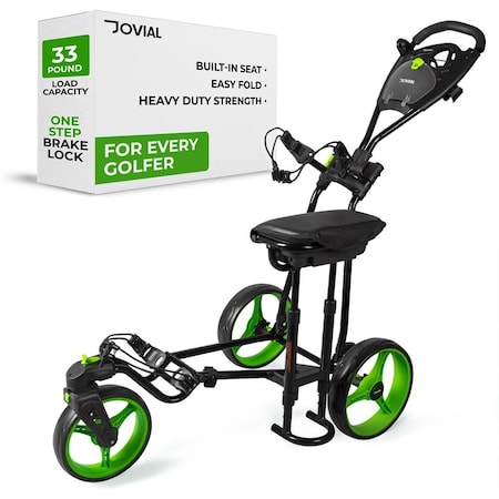 Jovial 3 Wheel Golf Push Pull Cart with Built-in Seat for Relaxation JOVGFST89