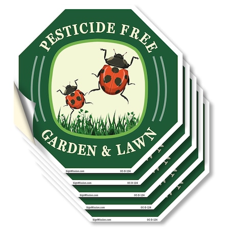Signmission Pesticide Free Garden & Lawn, 4 inch X 4 inch, Vinyl Decal, 5PK OC-D-5PACK-4-124
