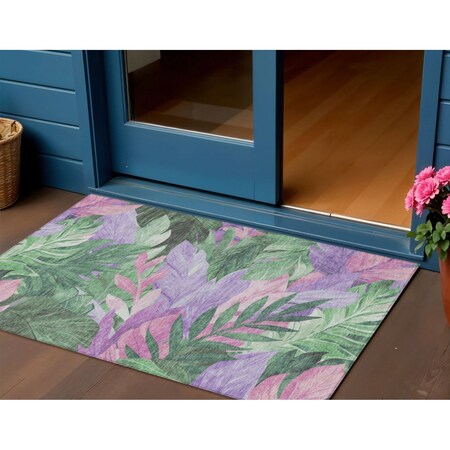 Homeroots 3' X 5' Sage And Mint Green Floral Washable Indoor Outdoor Area Rug 611120