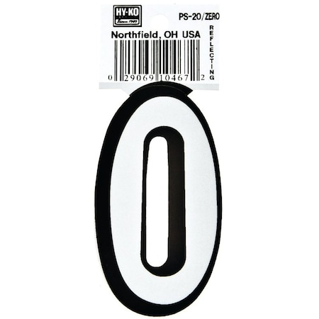 Hy-Ko Reflective Sign, Character: 0, 3-1/4 in H Character, Black/White Character, Vinyl PS-20/0
