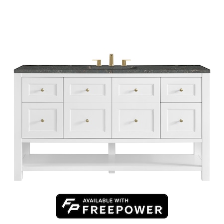 James Martin Vanities Breckenridge 60 in. Single Vanity Cabinet, Bright White w/ 3 CM Parisien Bleu Top 330-V60S-BW-FPBL
