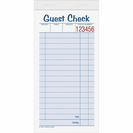 Tops Business Forms Tops Guest Check Book, 2-Part, 3-11/32" x 6-3/8", White/Canary, 50 Sets/Book, 10 Books/Pack 45702