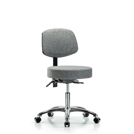 Blue Ridge Ergonomics Desk Stool, Fabric, Bk Chrome, Casters, Gry BR-FDHST-CR-T0-CC-F44